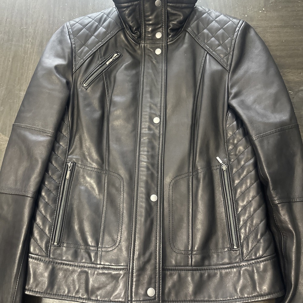 Cole Haan black leather jacket Womens Size Medium - Picture 2 of 6